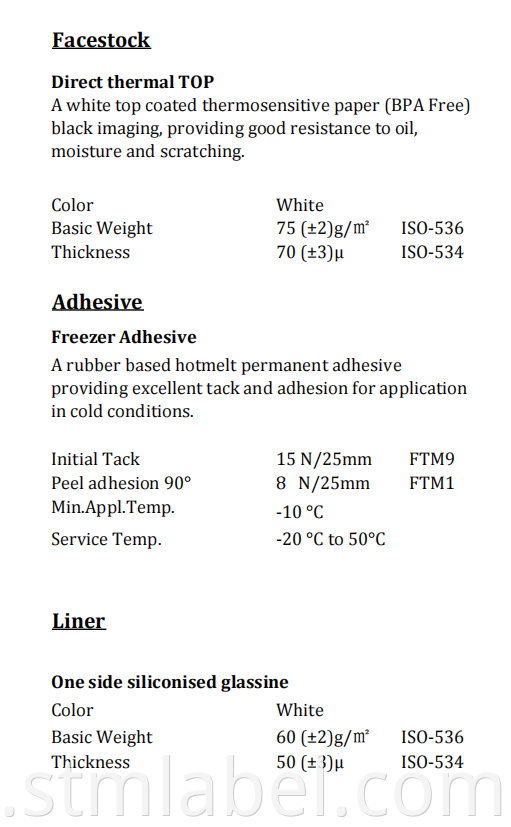 Hi18j1622 Direct Thermal Top Freezer Adhesive White Glassine